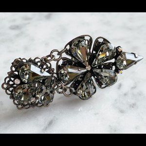 Adjustable Knuckle Ring with Smoky Gray-Black Stones and Antiqued Bronze Setting